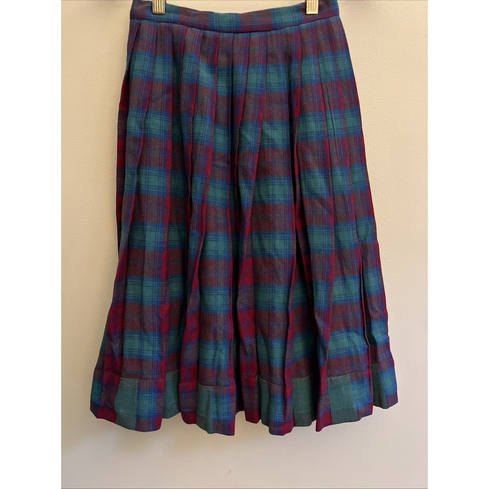 Vtg Two Tone Pleated Plaid‎ Wool Reversible Skirt Christmas xxs size 0 Handmade